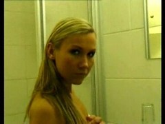 Blonde takes a shower